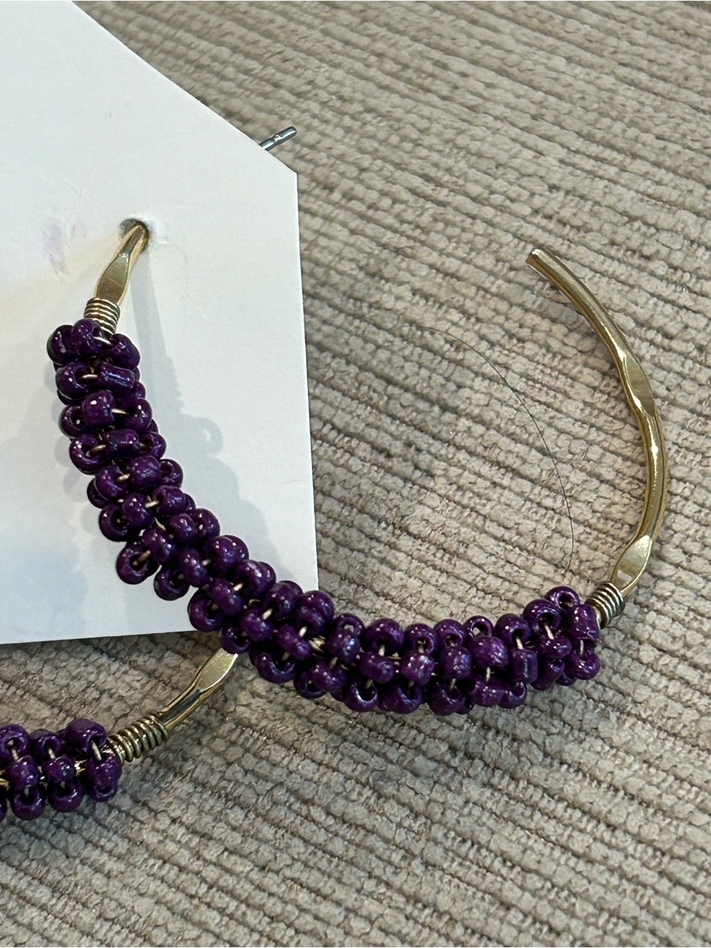 Purple Beaded Hoop Earrings image 2